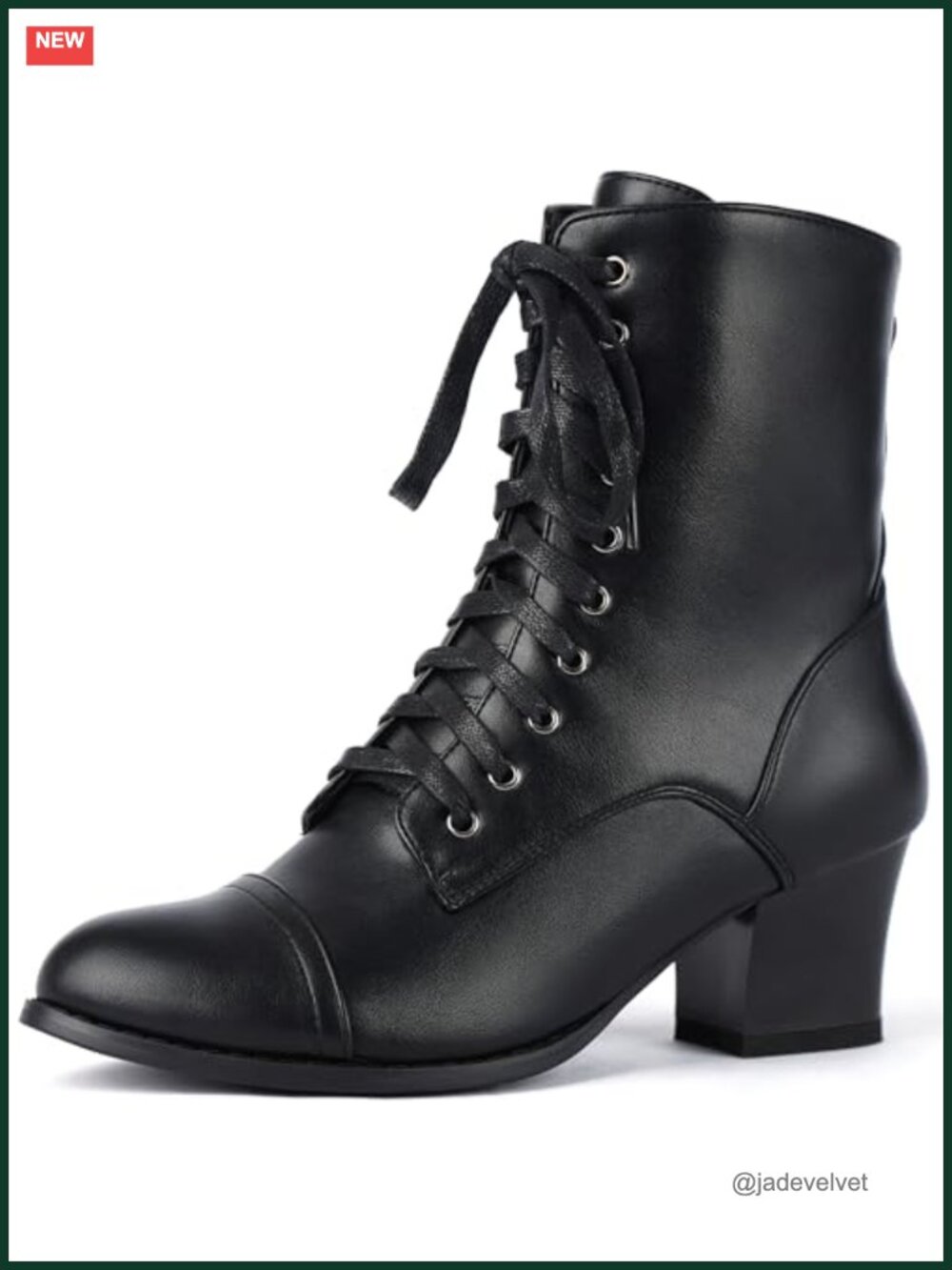 Victorian Lace Up Ankle Booties Faux Leather Block Heel